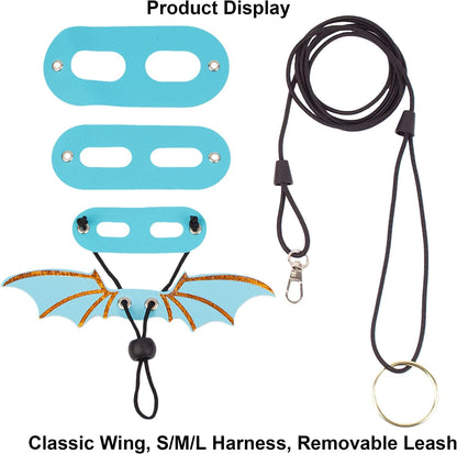 Dog harness with classic wing design, adjustable sizes, and a removable leash on a white background.