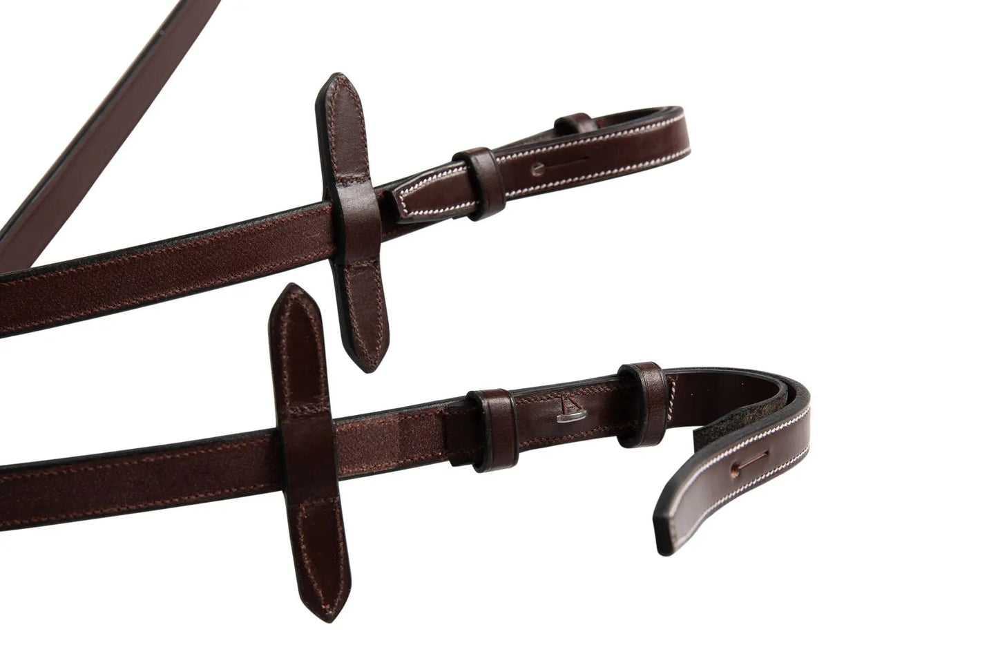 Two brown leather belts on a white background