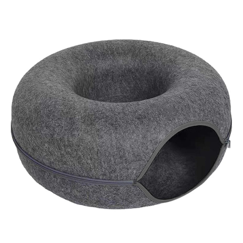 Felt Donut Cat Bed with Tunnel and Hideaway