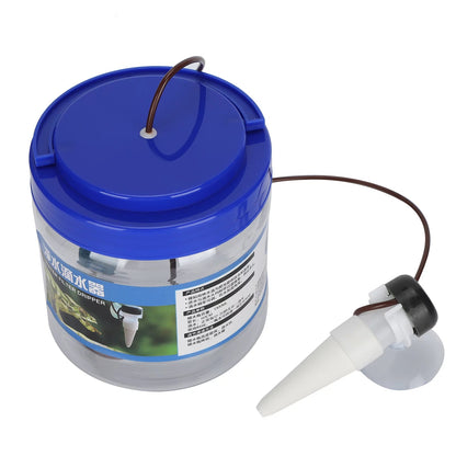 Clear container with blue lid and white pump on a white background