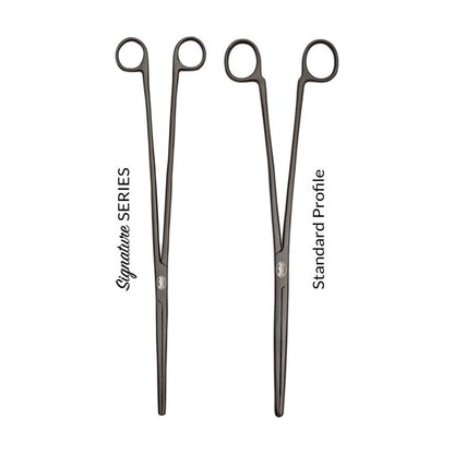 Two pairs of shears labeled 'Signature Series' and 'Standard Profile' on a white background.