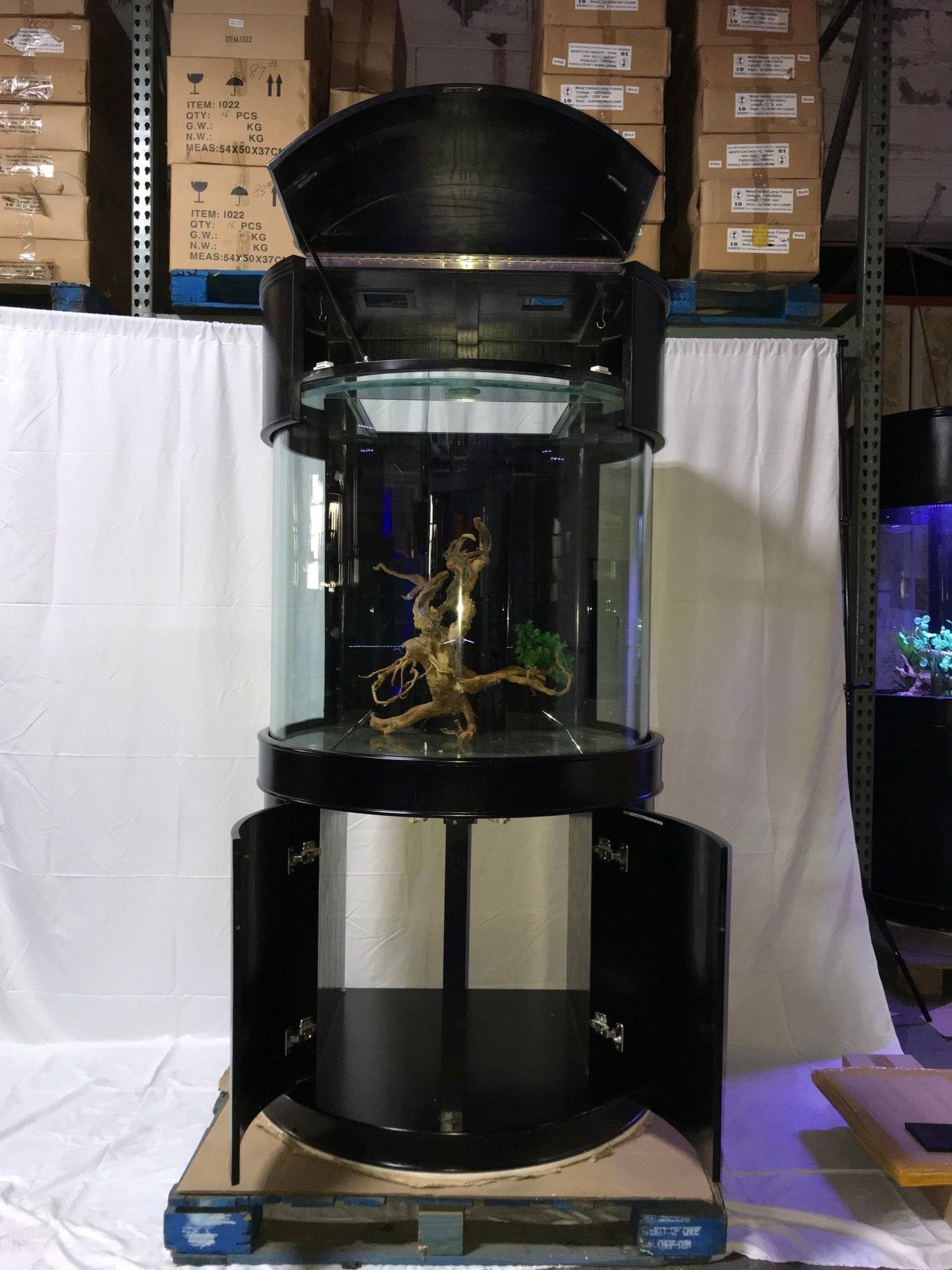 90 Gallon 3/4 Cylinder Glass Reef-Ready Aquarium Set in Abyss Black