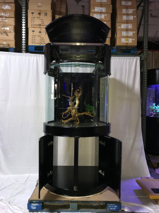 90 Gallon 3/4 Cylinder Glass Reef-Ready Aquarium Set in Abyss Black