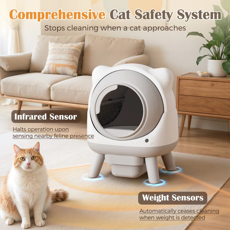 Cat safety system with infrared sensor and weight sensors in a living room setting