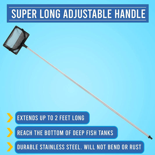 Fish net with super long adjustable handle on a blue background