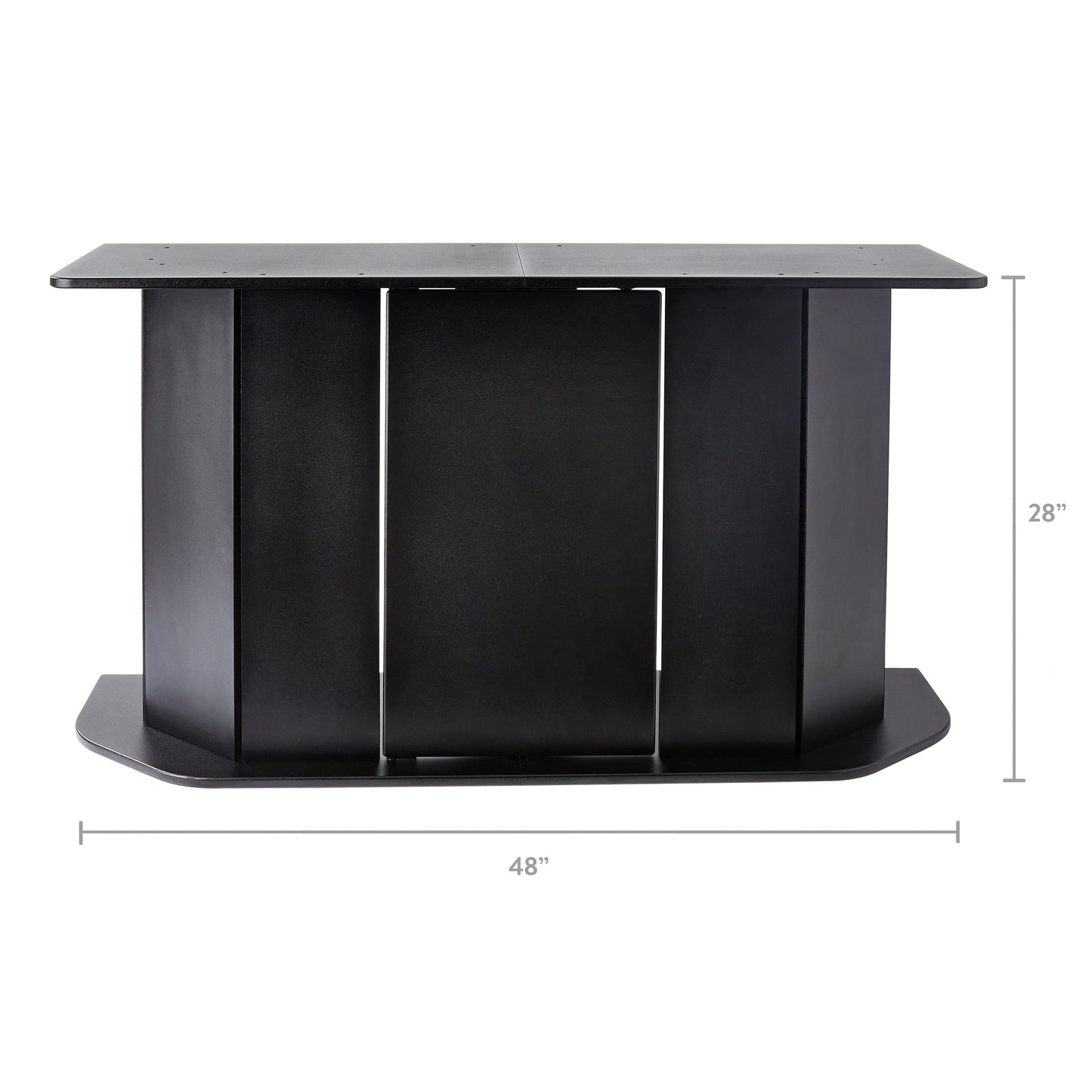 Black computer desk with dimensions on a white background