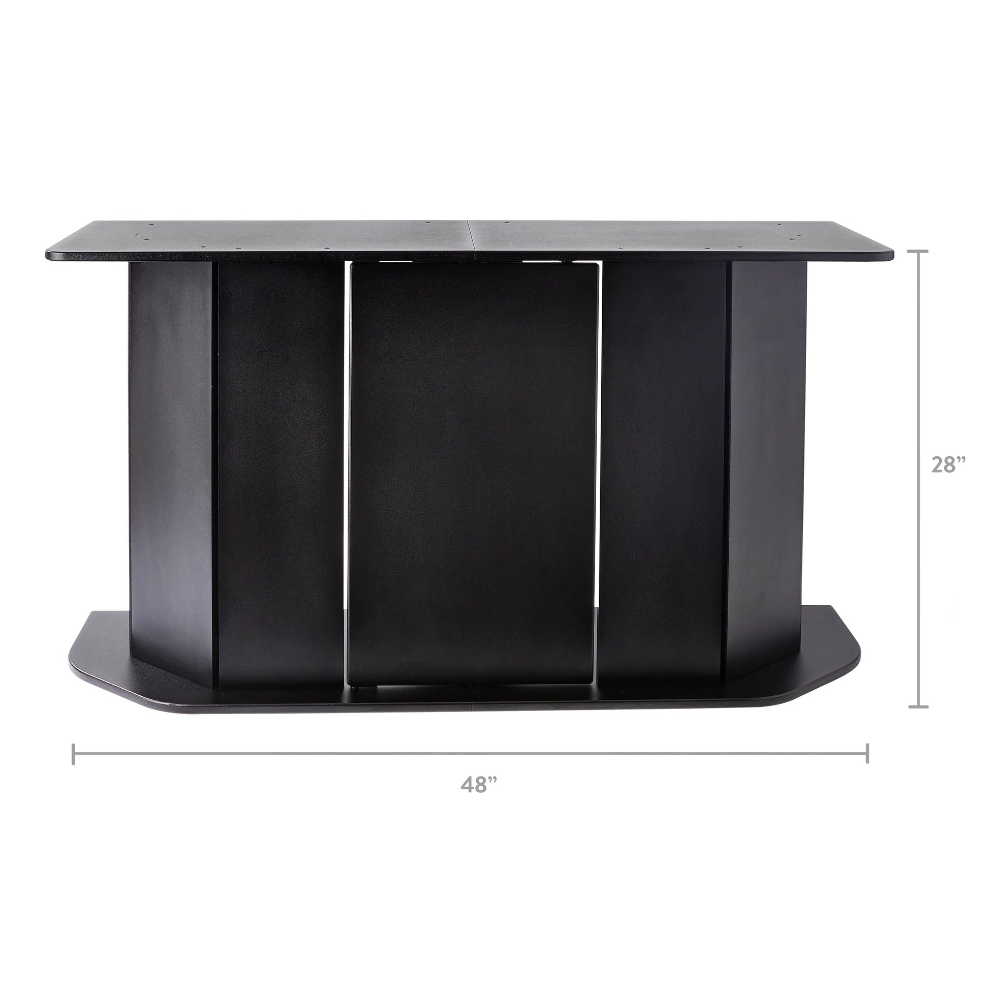 Black computer desk with dimensions on a white background
