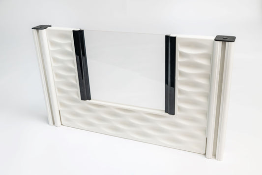 Rectangular metal frame with black straps on a white background