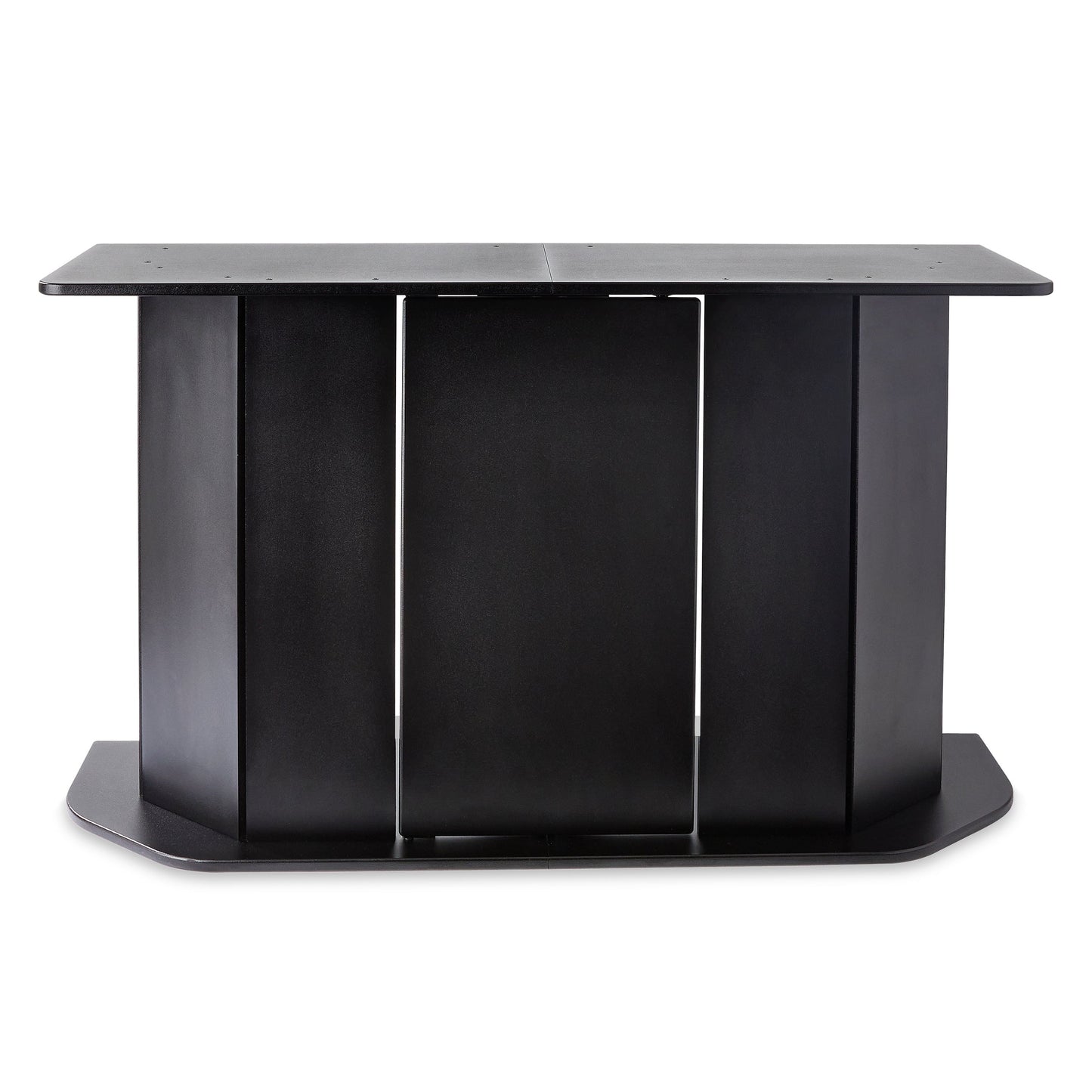 Black computer desk with a flat surface on a white background