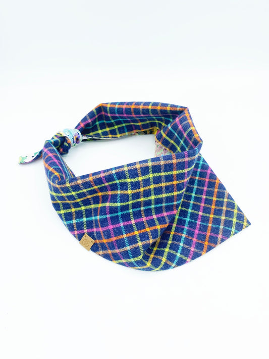 Plaid bandana with colorful pattern on a white background