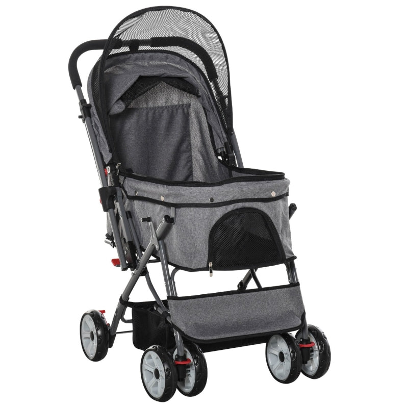 Gray pet stroller on a white background