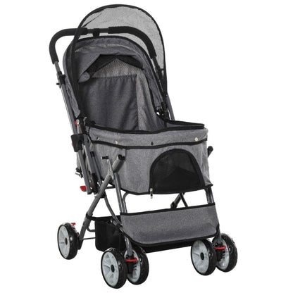 Gray pet stroller on a white background