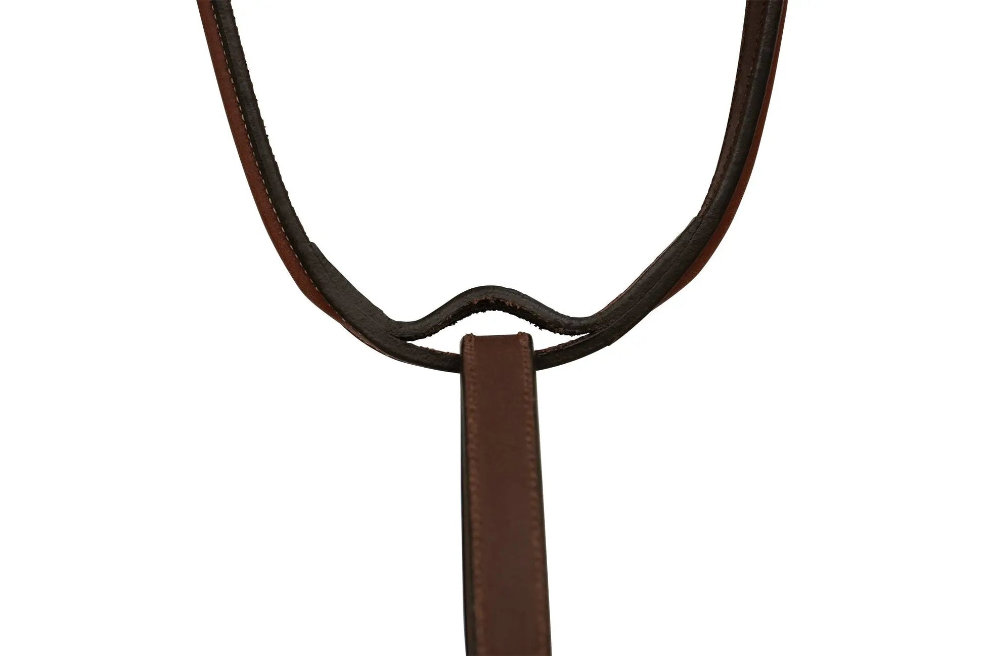 Brown leather belt with a rectangular buckle on a white background