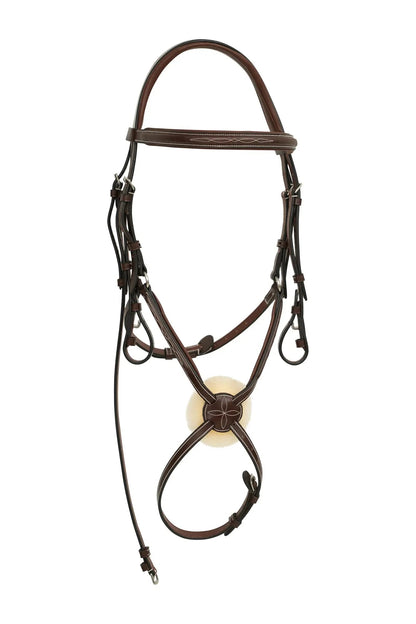 Brown leather horse bridle on a white background