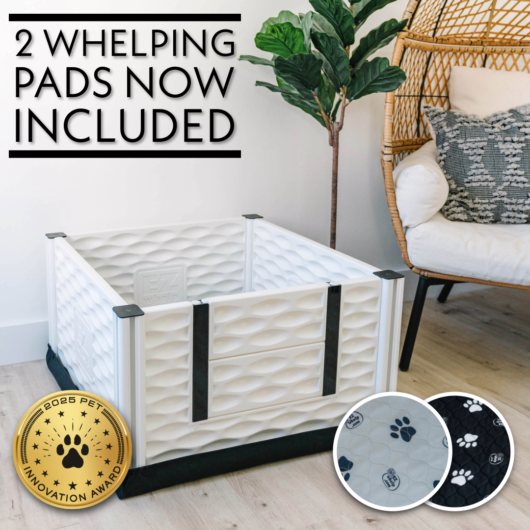 Pet playpen with whelping pads included, featuring a gold innovation award badge.