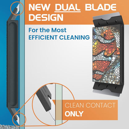 Cleaning tool with dual blade design for efficient cleaning, featuring a colorful mosaic pattern.