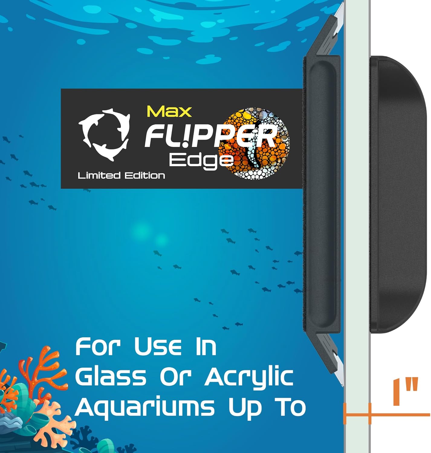 Max Flipper Edge product with aquarium design background
