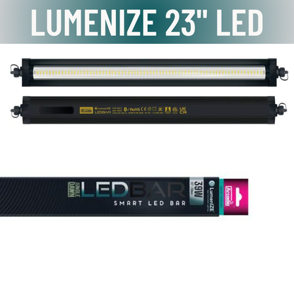 Lumenize 23" LED light bar with branding and specifications on a white background