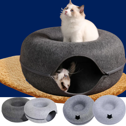 Felt Donut Cat Bed with Tunnel and Hideaway