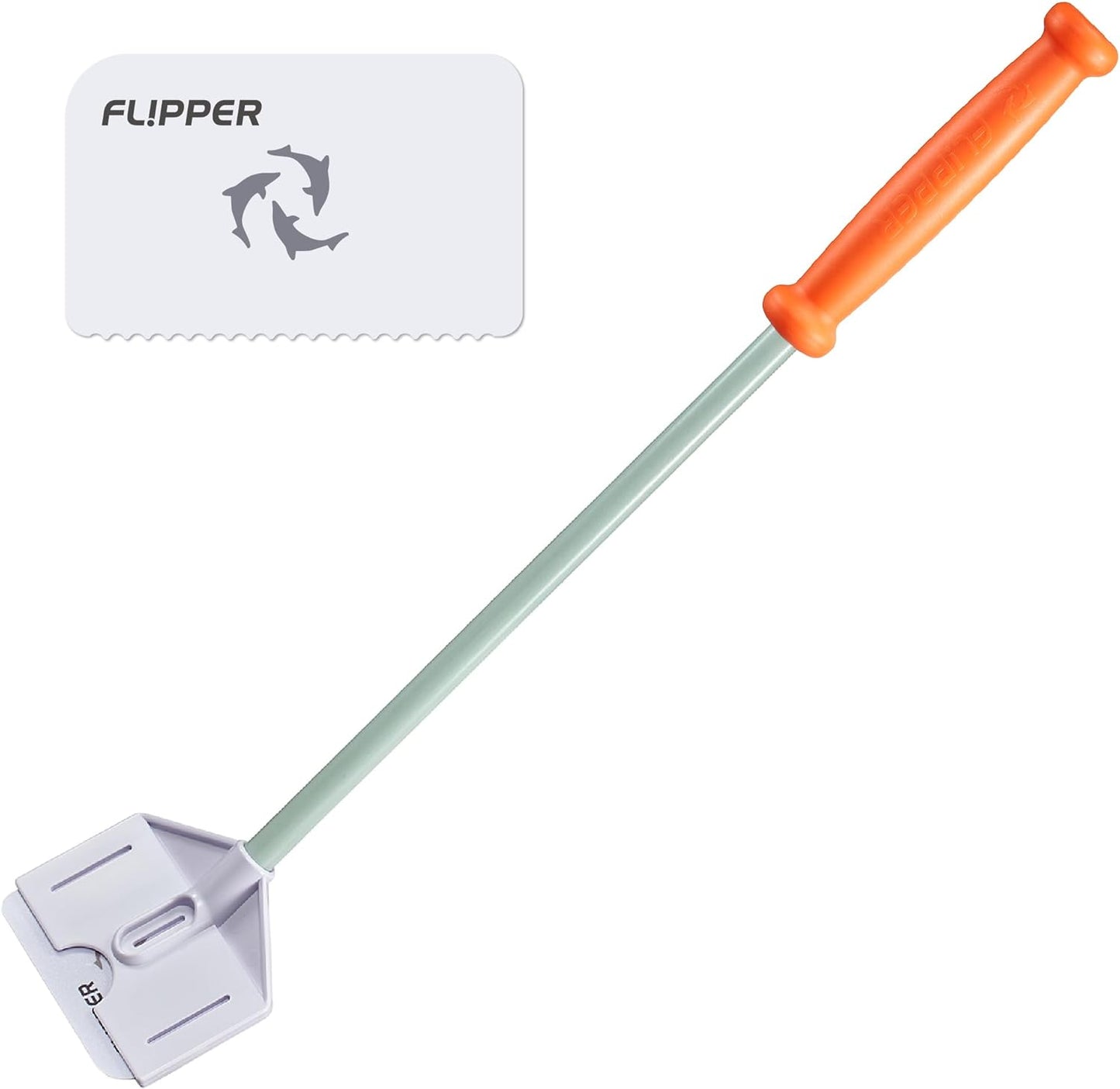 Flipper tool with orange handle and white head on a white background