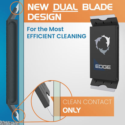 Cleaning tool with dual blade design and 'EDGE' branding on a blue and orange background.