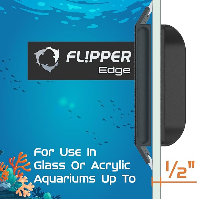 Flipper Edge product for aquariums with underwater scene and text.