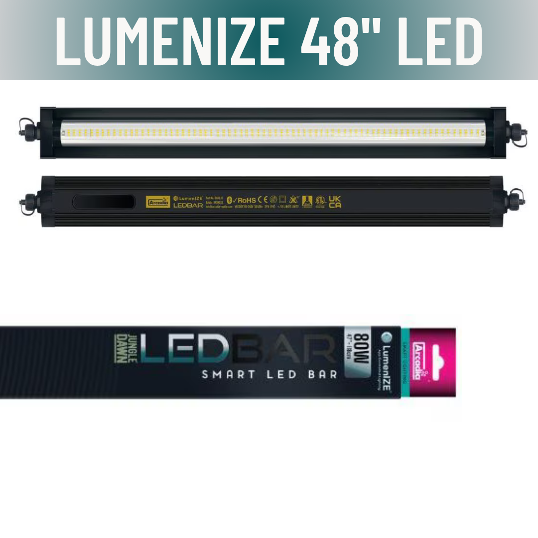 Lumenize 48-inch LED light bar with branding and specifications on a white background