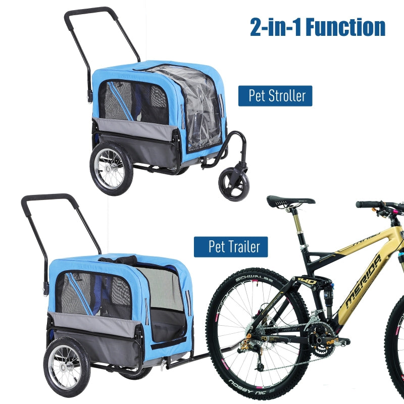 2-in-1 pet stroller and trailer attached to a bicycle on a white background