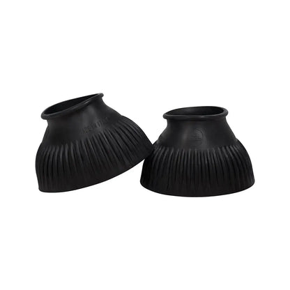 Two black rubber boot covers on a white background