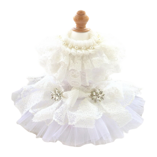 White lace dress on a mannequin with a white background