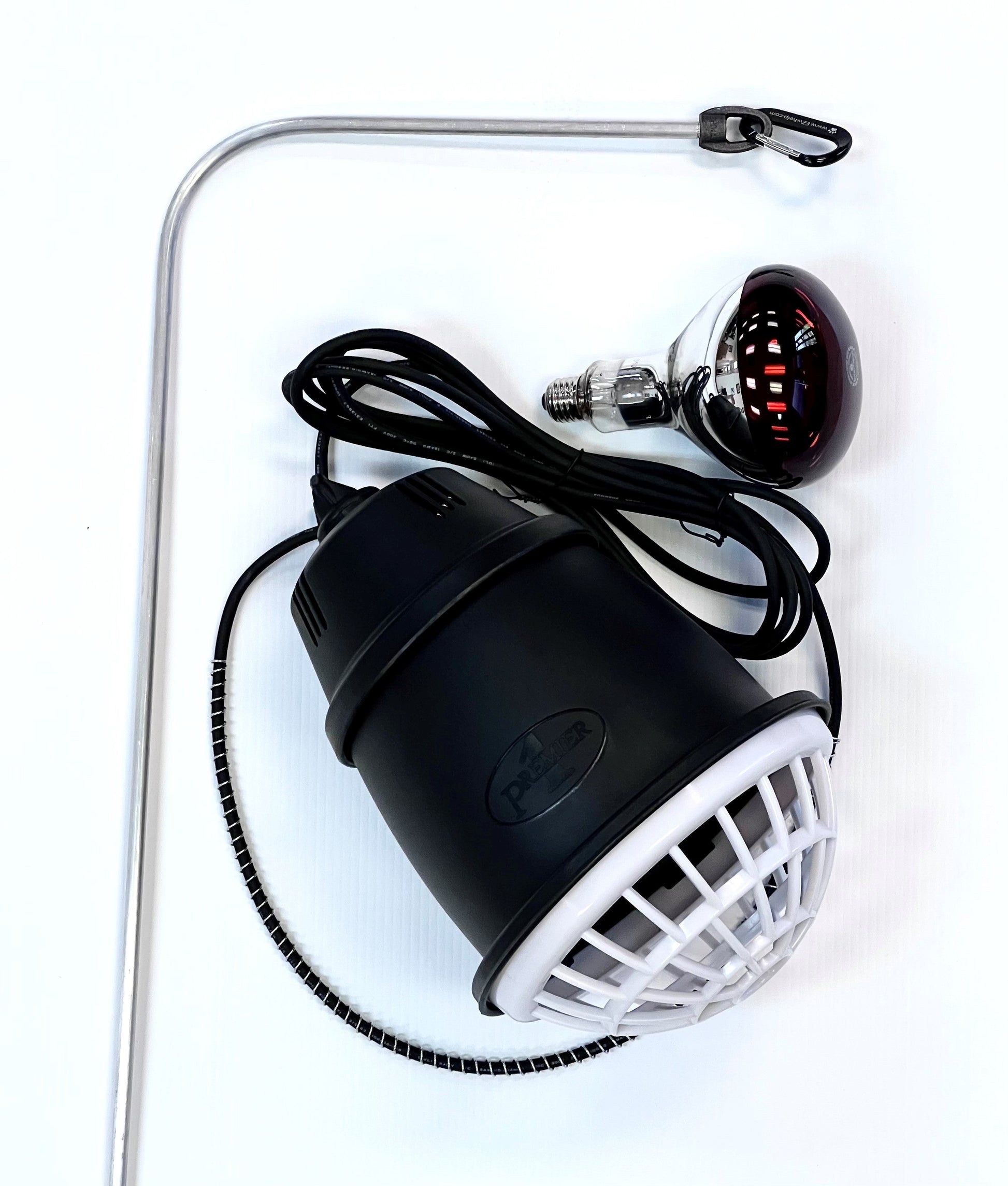 Black car air freshener with a cable and light on a white background