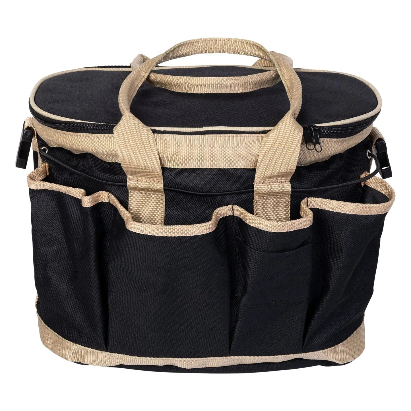 Black and beige cooler bag with multiple compartments