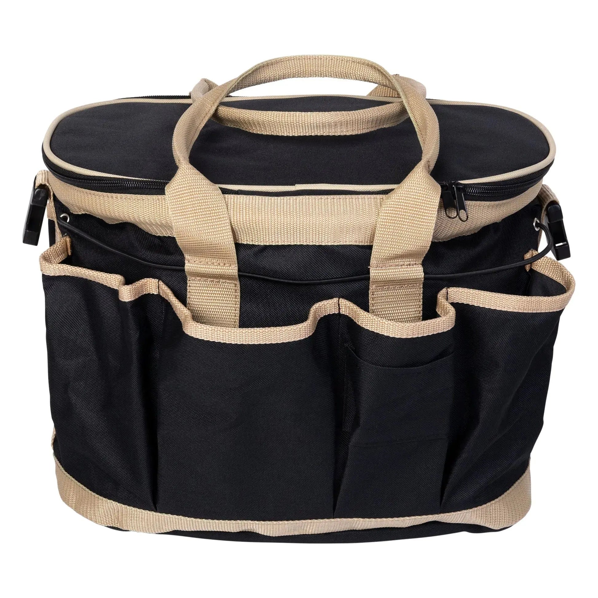 Black and beige cooler bag with multiple compartments