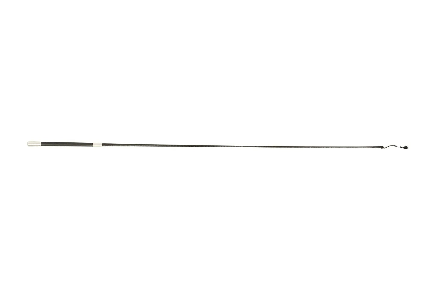 Long thin black object on a white background