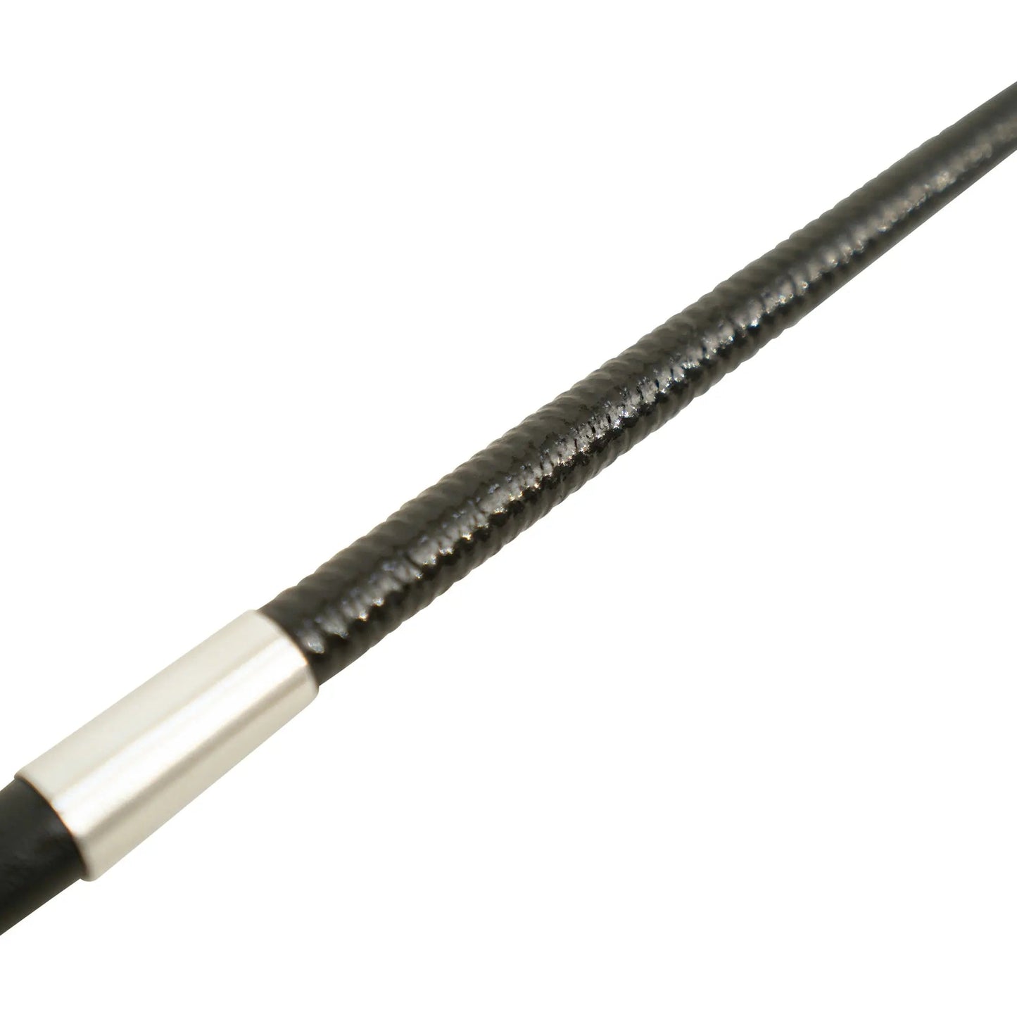 Black and silver cylindrical object on a white background