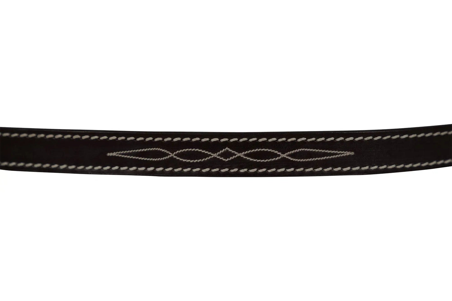 Black belt with white stitching on a white background