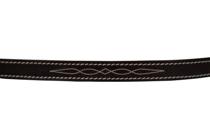 Black belt with white stitching on a white background