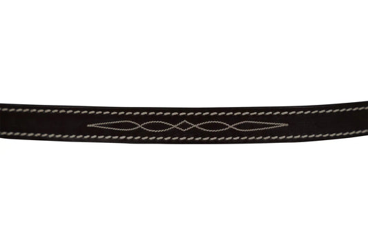 Black belt with white stitching on a white background