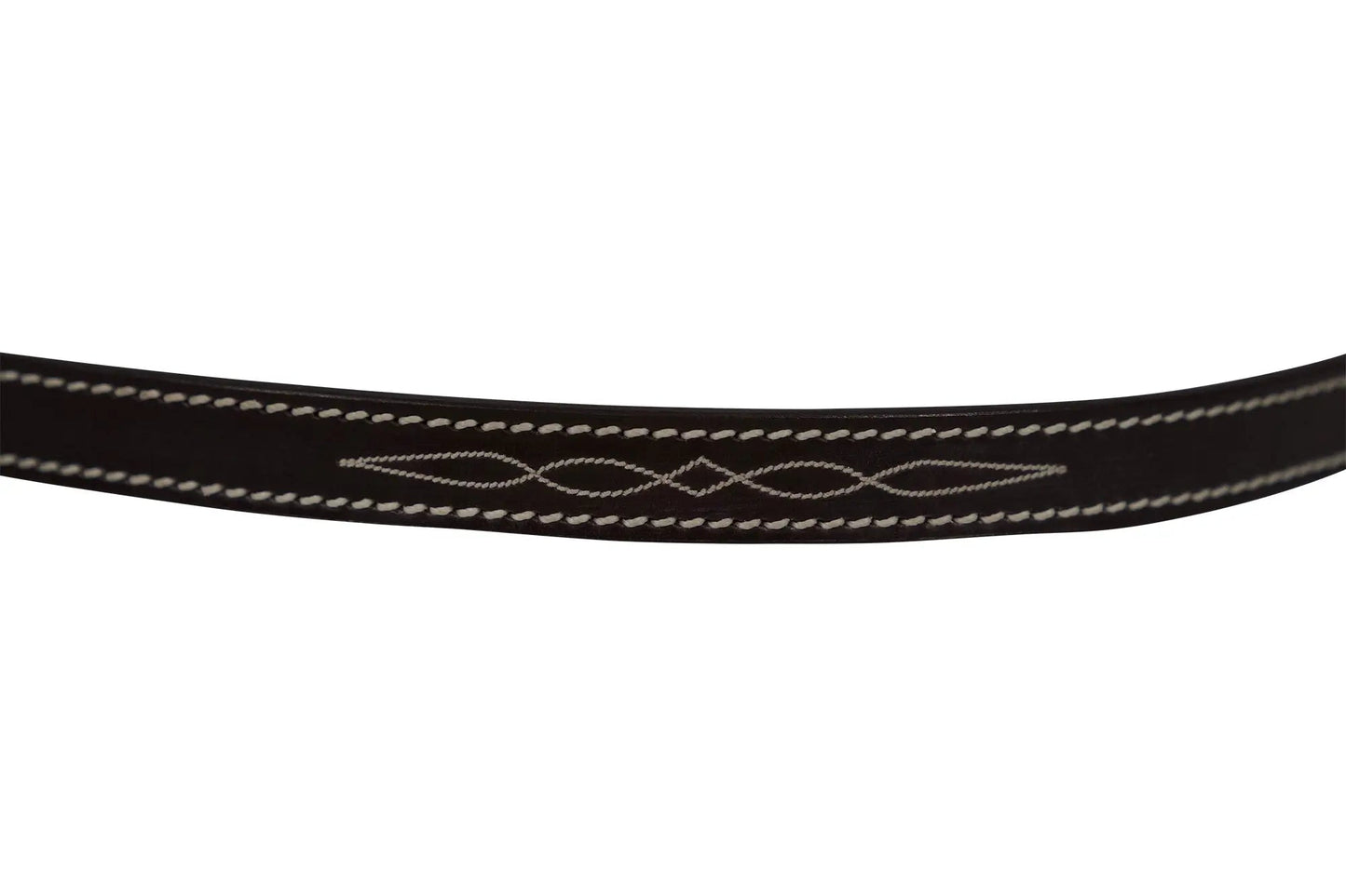 Black belt with white stitching on a white background