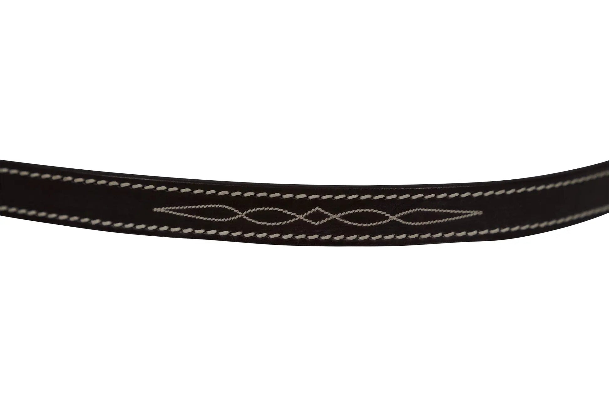Black belt with white stitching on a white background