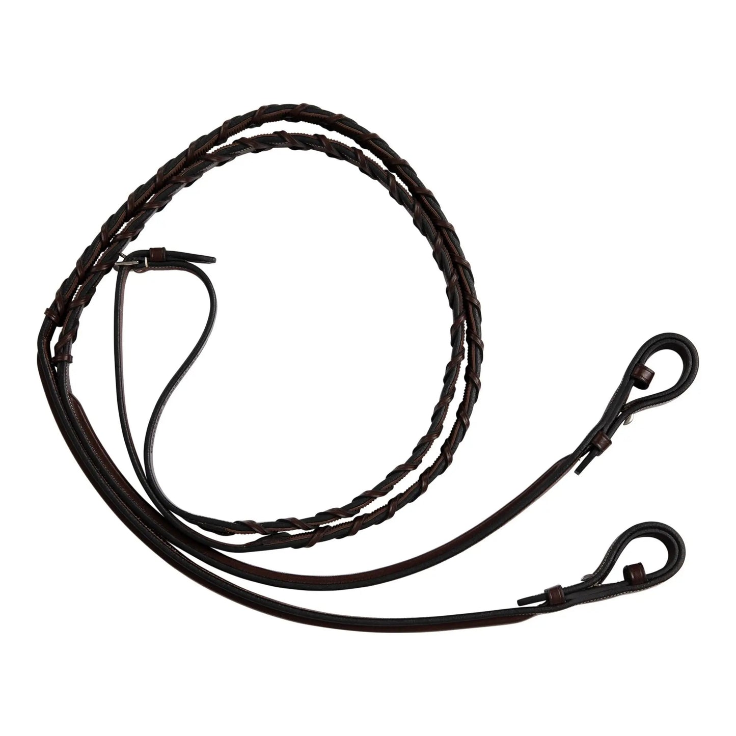 Black braided leather lanyard on a white background