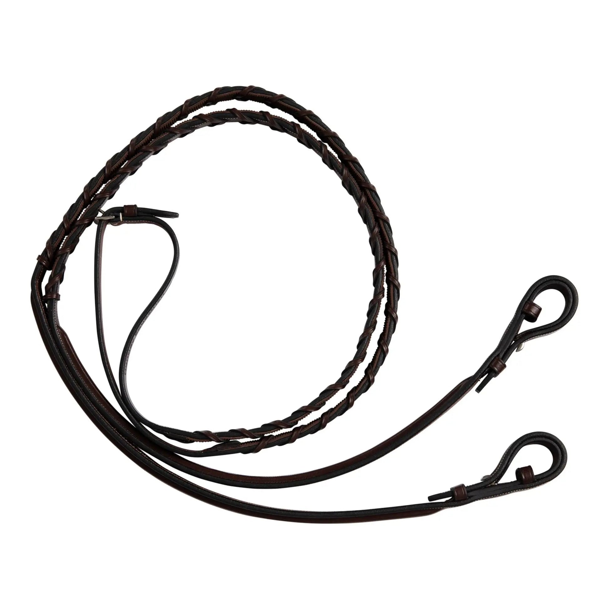 Black braided leather lanyard on a white background