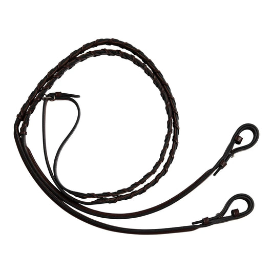 Black braided leather lanyard on a white background