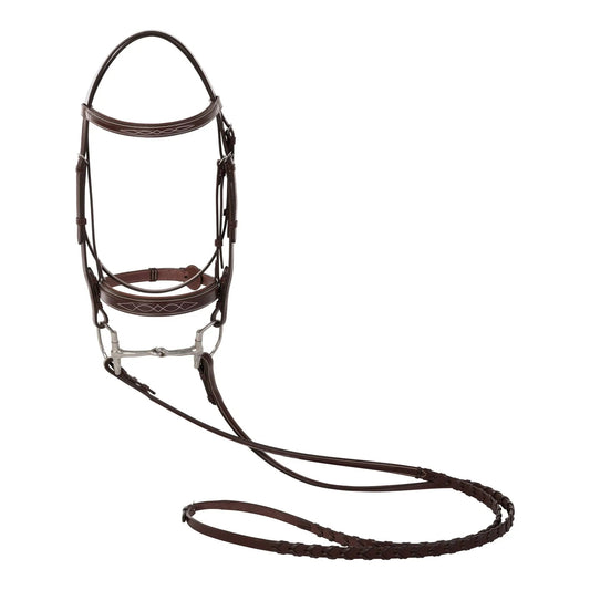 Brown horse bridle with reins on a white background