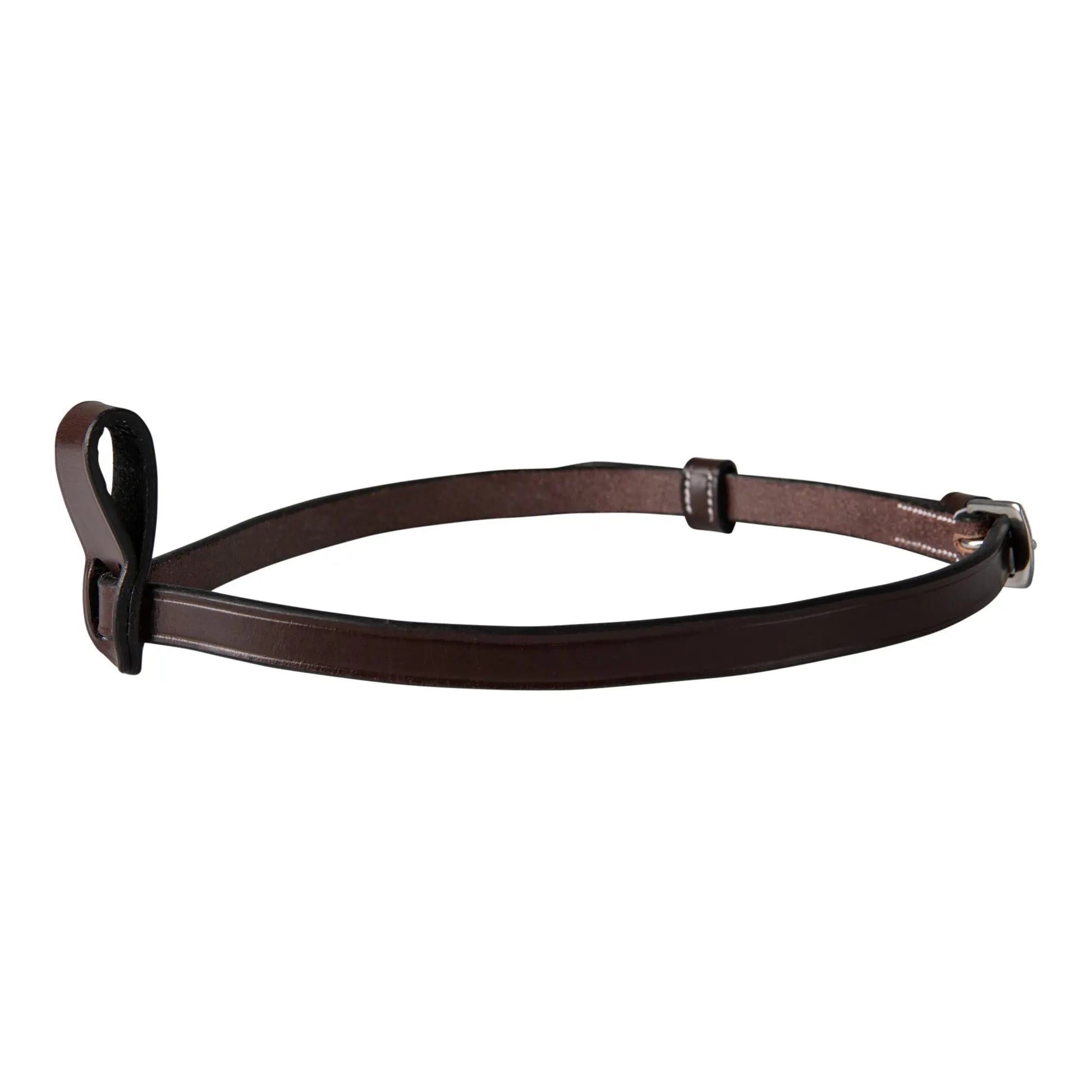 Brown leather bridle strap on a white background