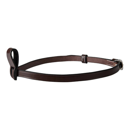 Brown leather bridle strap on a white background