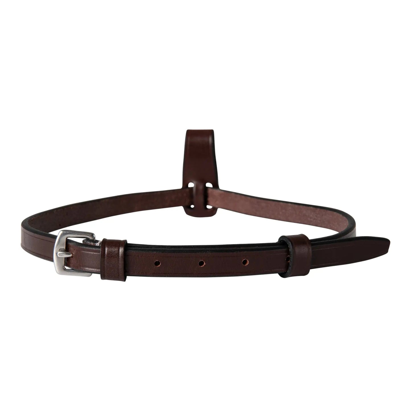Brown leather belt with a silver buckle on a white background