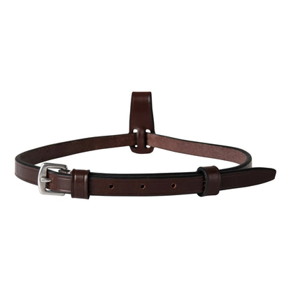 Brown leather belt with a silver buckle on a white background