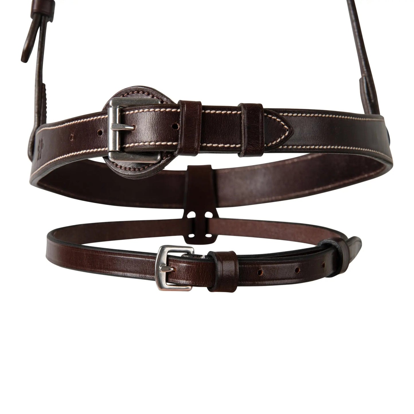 Brown leather belt with a buckle on a white background
