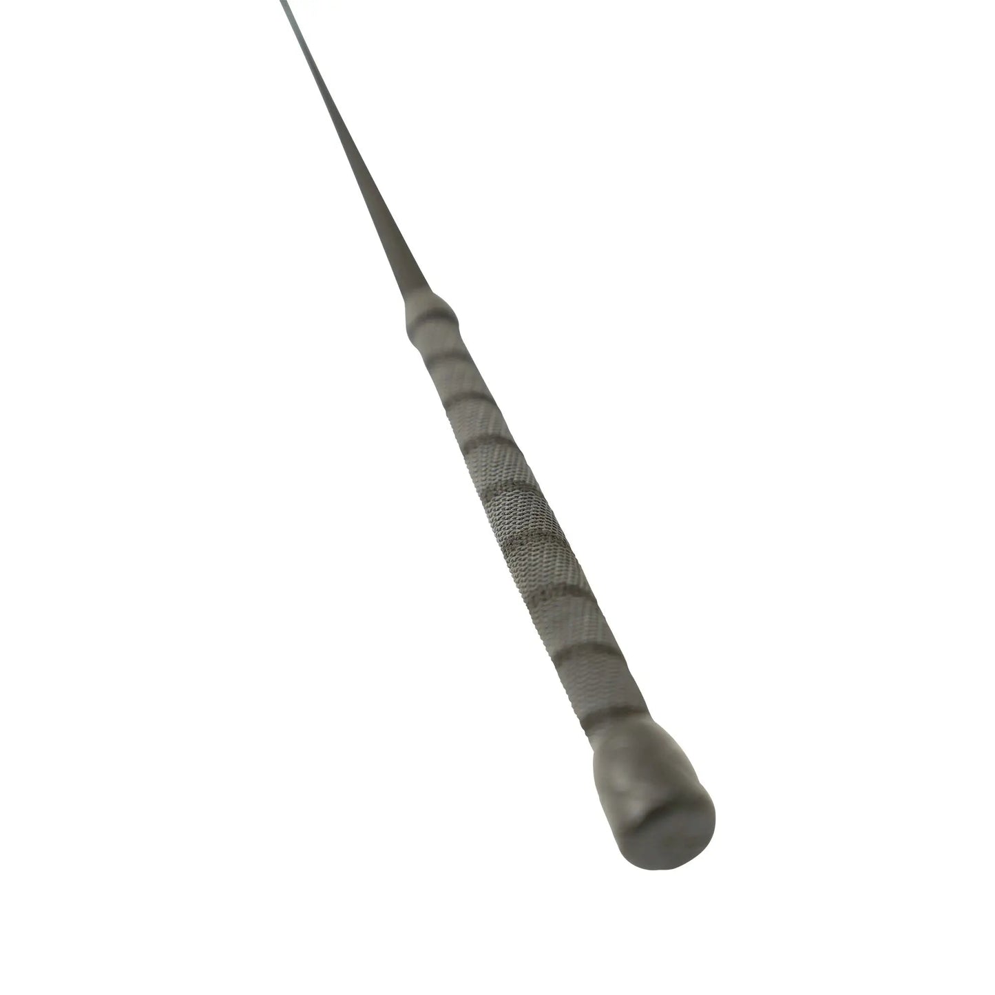 Fishing rod with a checkered grip on a white background